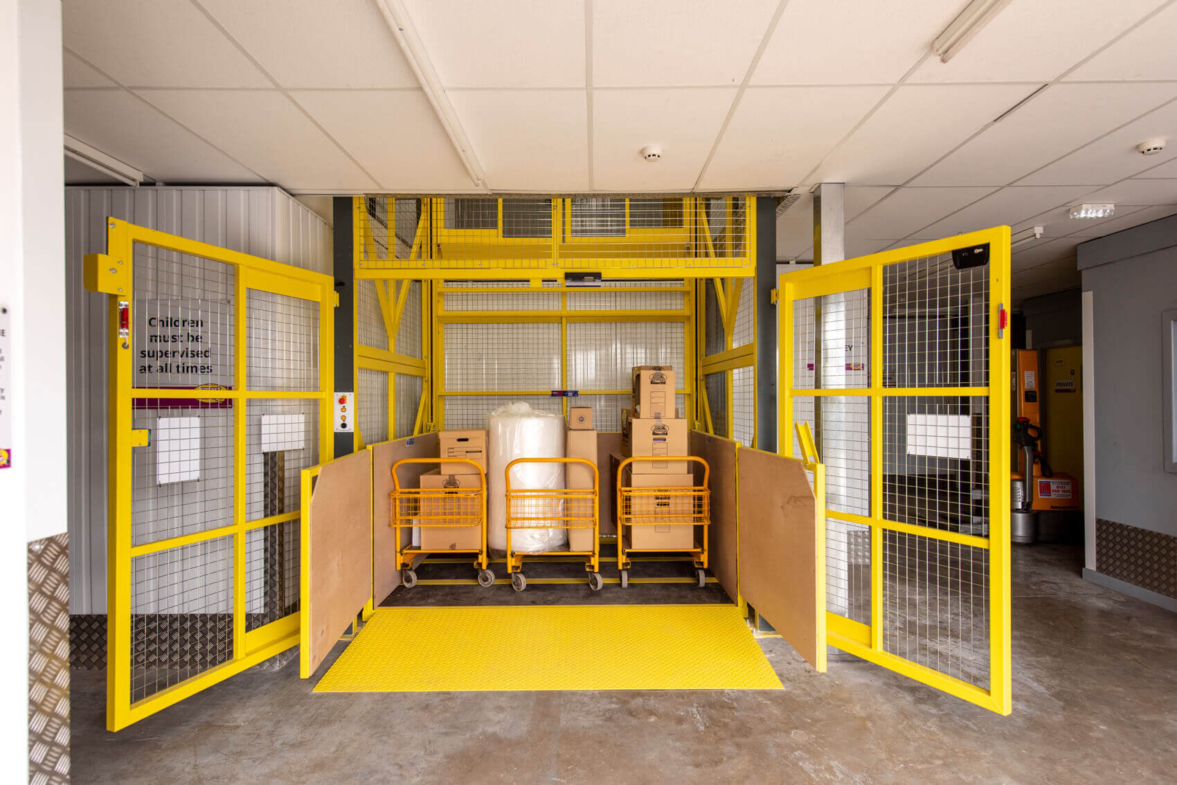 Fully loaded goods lift on ground floor