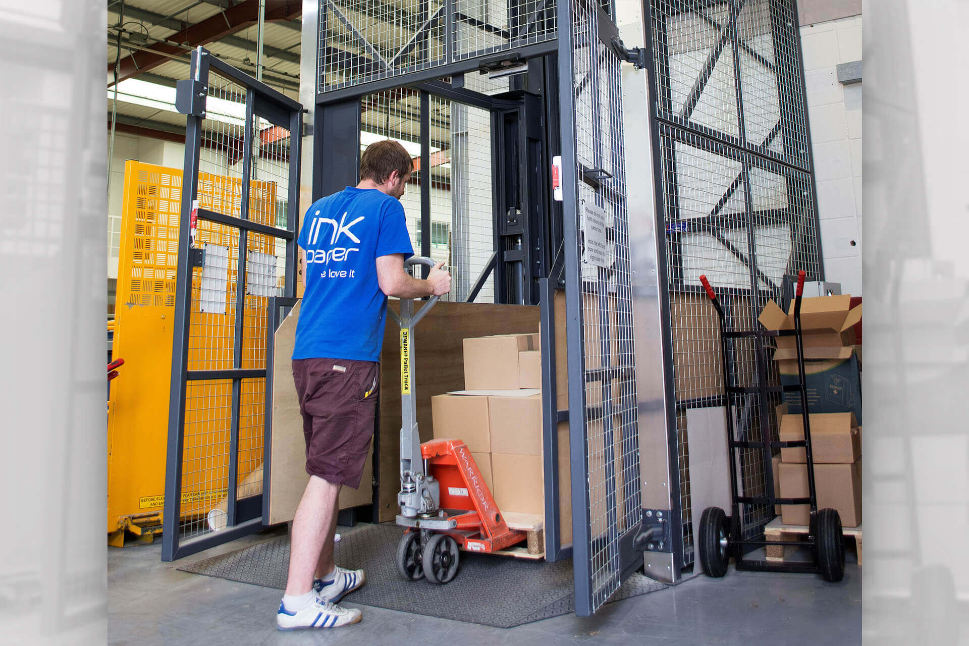 Man loading goods lift